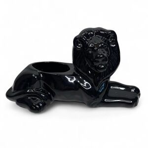 Vintage Mid Century Ceramic Black Lion Figure Planter Pot